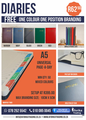 A5 Universal Diaries with PVC Cover